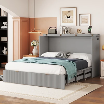 Streamdale Murphy Bed with Drawer, Sockets, Usb Ports in Gray