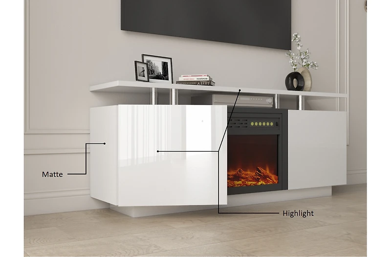 Streamdale 160cm High Gloss Tv Cabinet with Electric Fireplace (Heat & Color Change)