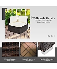 6PCS Patio Rattan Furniture Set Cushioned Sofa Coffee Table Garden