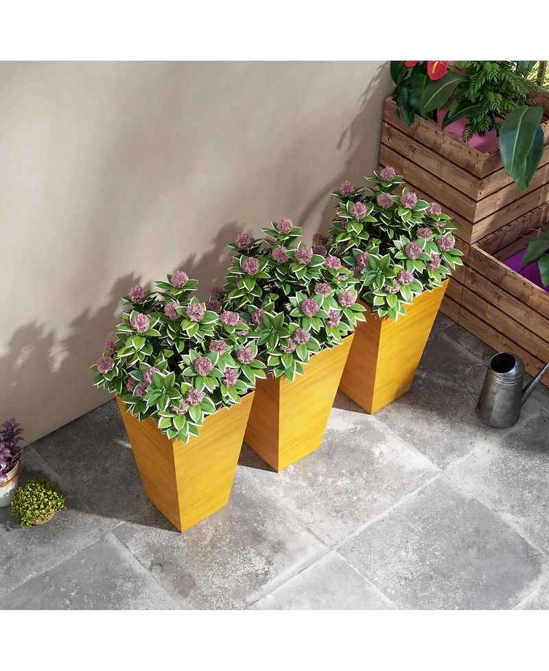 3-Pack Stackable Wood Grain Planters for Long-Rooted Plants (28" Tall)