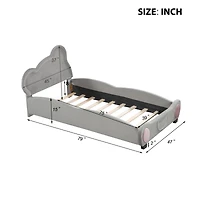 Streamdale Beige Velvet Twin Platform Bed with Bear Headboard and Pocket