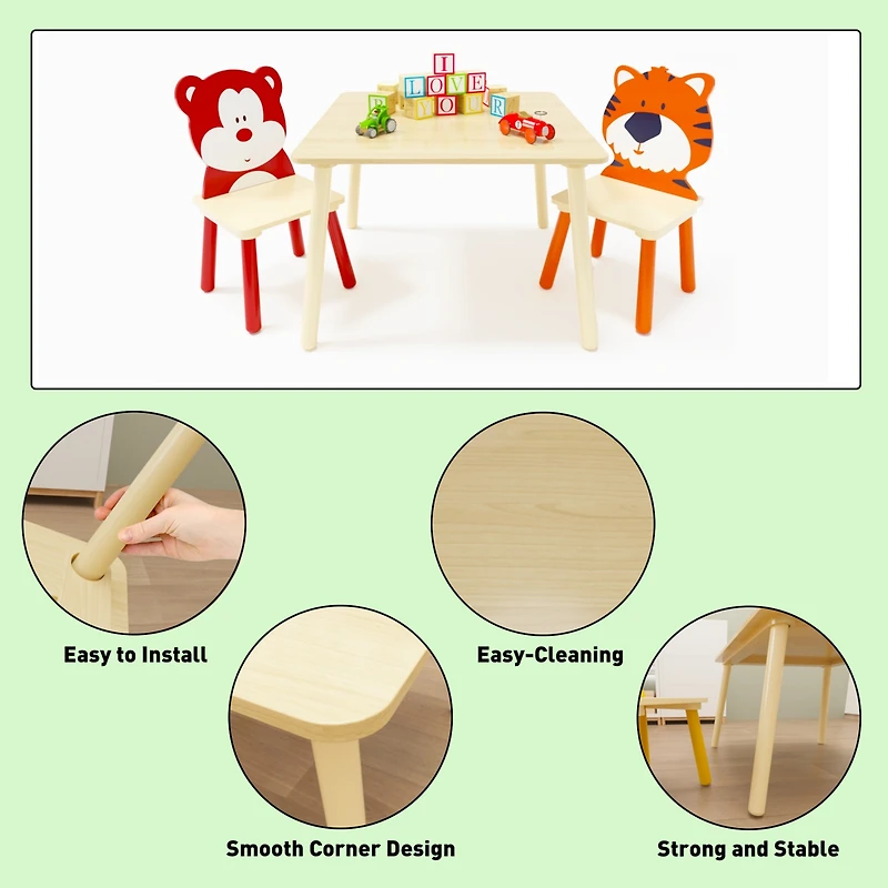 Streamdale Furniture Kids Wooden Table & Chair Set (Bear Tiger)