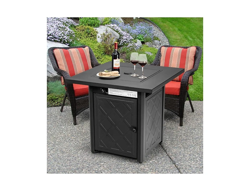 Slickblue 28 Inch Propane 50 000 Btu Patio Square Gas Fireplace with Lava Rock-Black