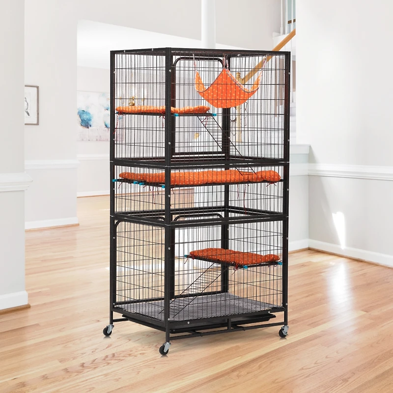 Streamdale 4-Tier Metal Pet Cage with Platforms, Removable Tray, Lockable Casters
