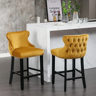 Simplie Fun Gold Velvet Wingback Bar Stools, Set of 2