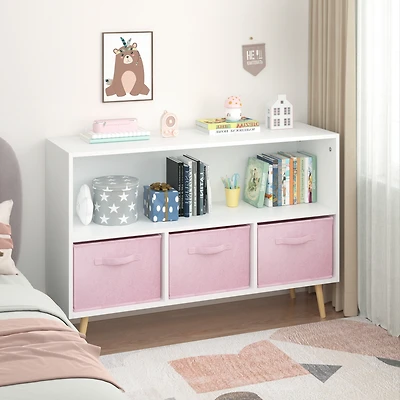 Kids Bookcase with Collapsible Drawers, Toy Storage Organizer