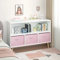 Kids Bookcase with Collapsible Drawers, Toy Storage Organizer
