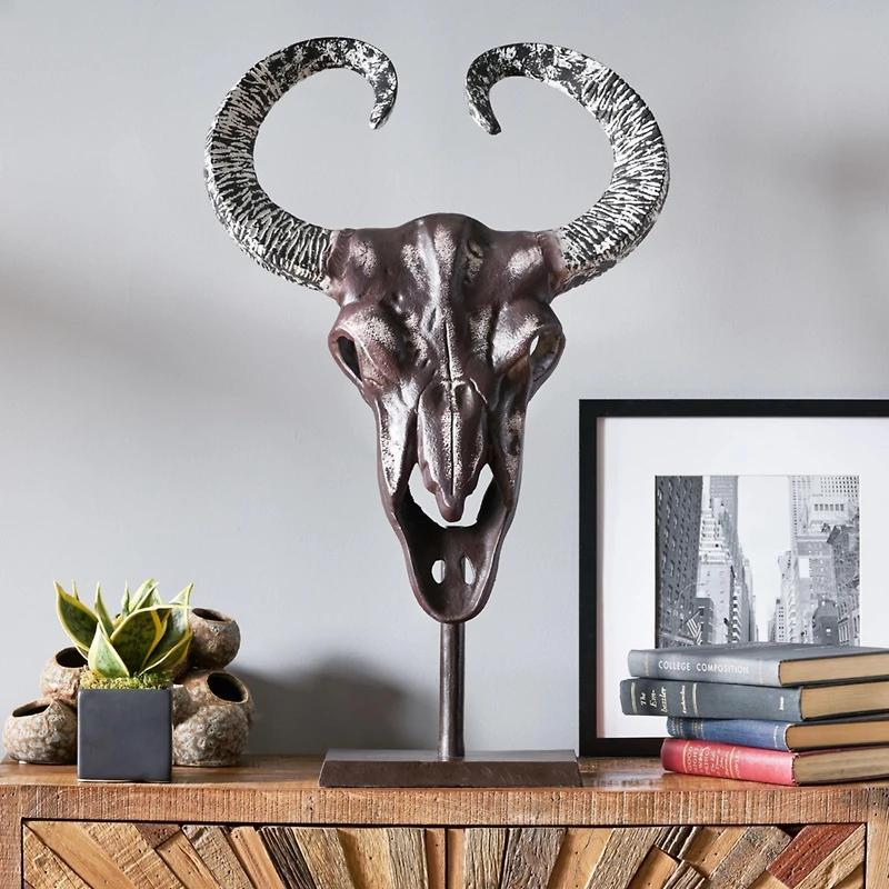 Streamdale Bronze Handcrafted Aluminum Bull Skull Decor with Stand