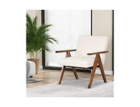 Slickblue Modern Accent Chair Linen Fabric Armchair with Solid Acacia Wood Frame