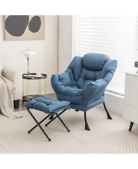 Modern Accent Chair with Folding Footrest and Side Pocket for Living Room