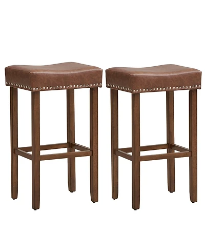 Upholstered Bar Stools Set of 2 with Footrests for Counter