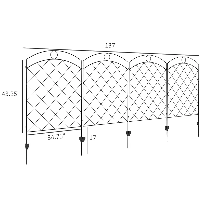 Decorative Black Wire Grid Garden Fence Panels with Arches and Rings