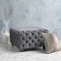 Modern Velvet Glam Ottoman with Diamond Stitching