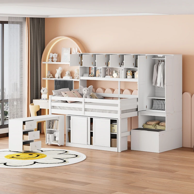 Streamdale Wooden Loft Bed with Storage and Desk