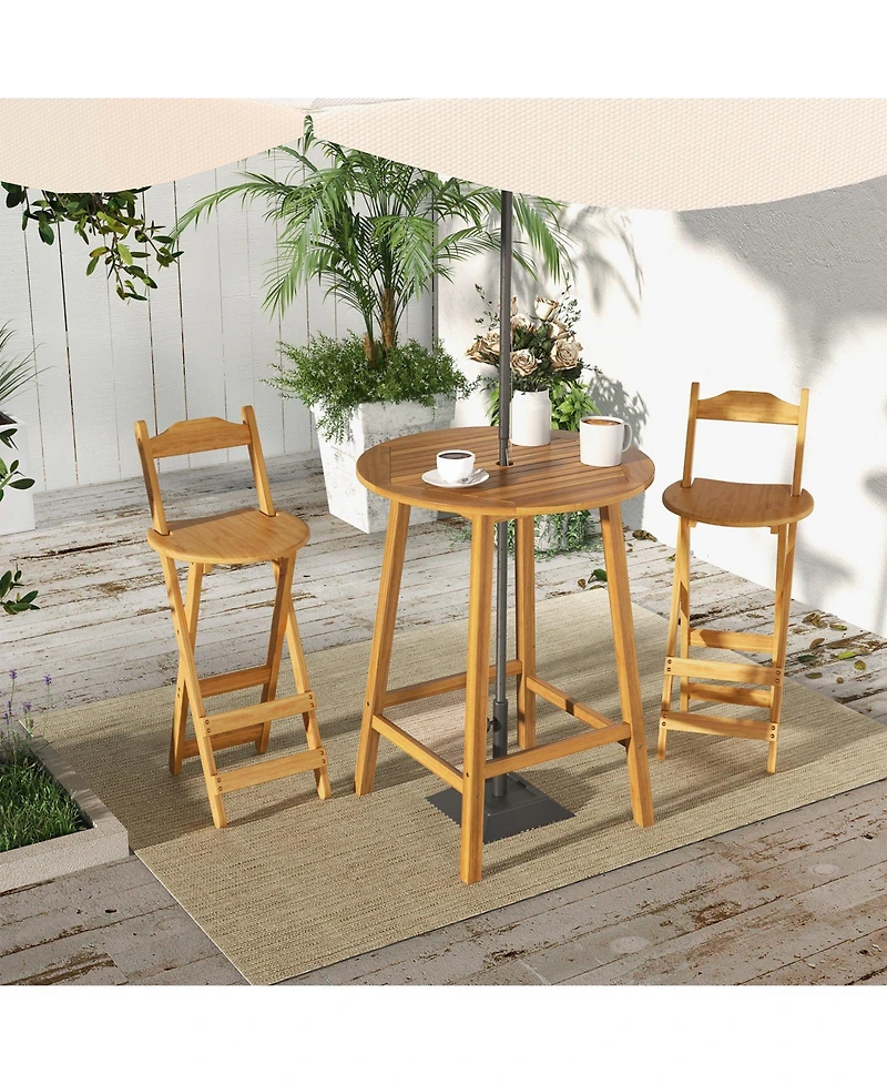 Slickblue Bar Height Table with Umbrella Hole and Slatted Tabletop for Outdoors