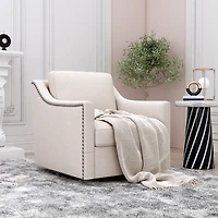 Streamdale Swivel Armchair in Cotton Linen with Brass Accents