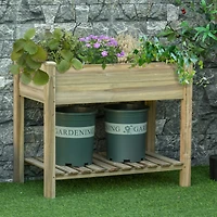 Spacious Elevated 2-Tier Trough-Shaped Garden Bed with Storage Shelf