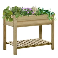 Spacious Elevated 2-Tier Trough-Shaped Garden Bed with Storage Shelf
