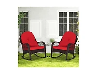 Slickblue Patio Rattan Rocking Chair with Seat Back Cushions and Waist Pillow