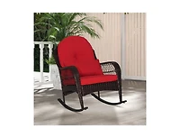 Slickblue Patio Rattan Rocking Chair with Seat Back Cushions and Waist Pillow