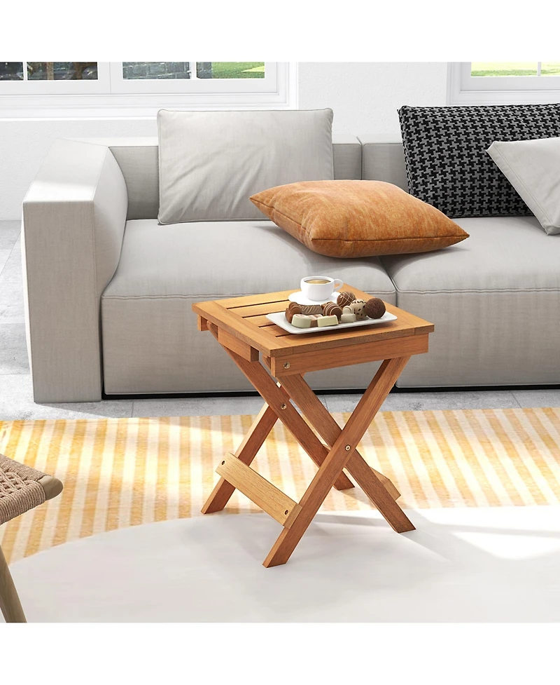 Slickblue 14 Inch Compact Folding Side Table with Slatted Tabletop