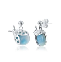 Caribbean Treasures Sterling Silver Larimar Lady Bug Earrings