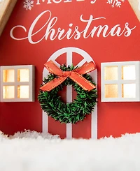 Glitzhome Christmas Lighted Wooden House Table Decor, Set of 2