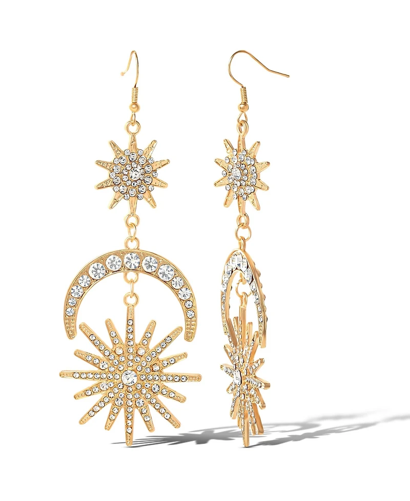 Jessica Simpson Flash Yellow Gold Plated Crystal Cresent Moon and Sun Drop Earrings
