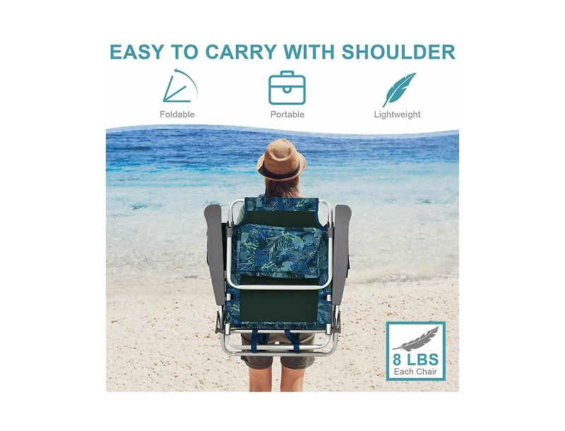 Slickblue 4-Pack 5-Position Outdoor Folding Backpack Beach Reclining Chair with Pillow