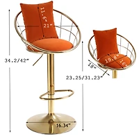 Velvet Bar Chair, Pure Gold Plated, Unique Design, 360 Degree Height