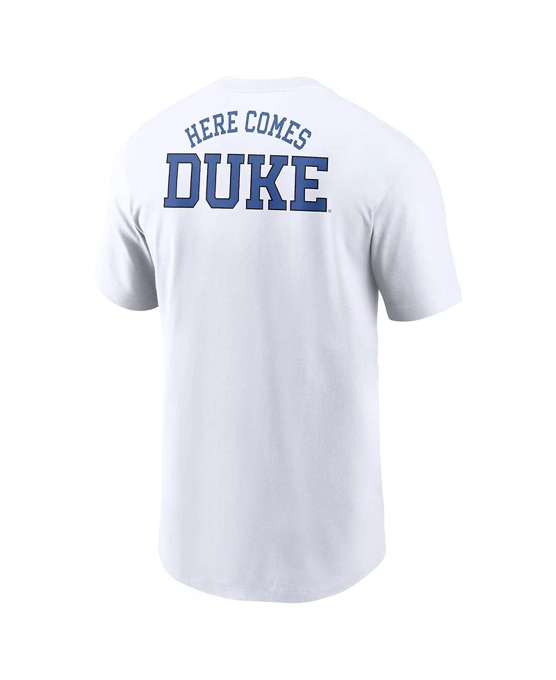 Nike Men's White Duke Blue Devils Blitz 2-Hit T-Shirt