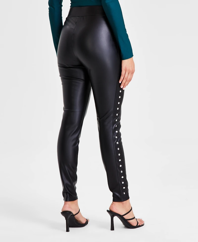 Bar Iii Women's Faux-Leather Side-Studded Leggings, Created for Macy's
