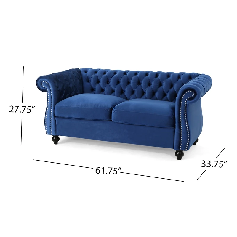 Streamdale Furniture Chesterfield Loveseat Button Tufted, Nailhead Trim, Rolled Arms