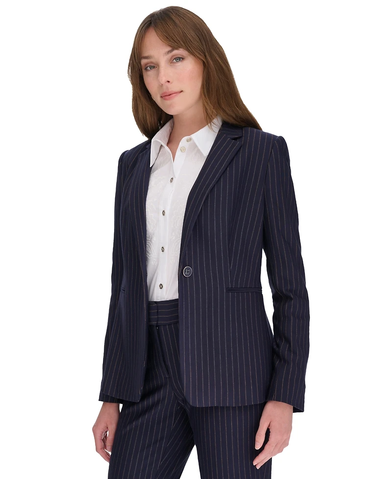 Tommy Hilfiger Women's Pinstripe Slim-Fit Single-Button Blazer