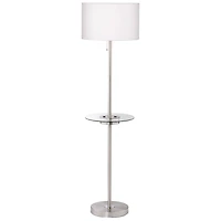 360 Lighting Caper Modern Floor Lamp with Tray Table 60 1/2" Tall Brushed Nickel Usb and Ac Power Outlet Off White Fabric Drum Shade for Living R