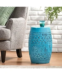 Simplie Fun Durable End Table with Lace Cut Design, Indoor/Outdoor Use