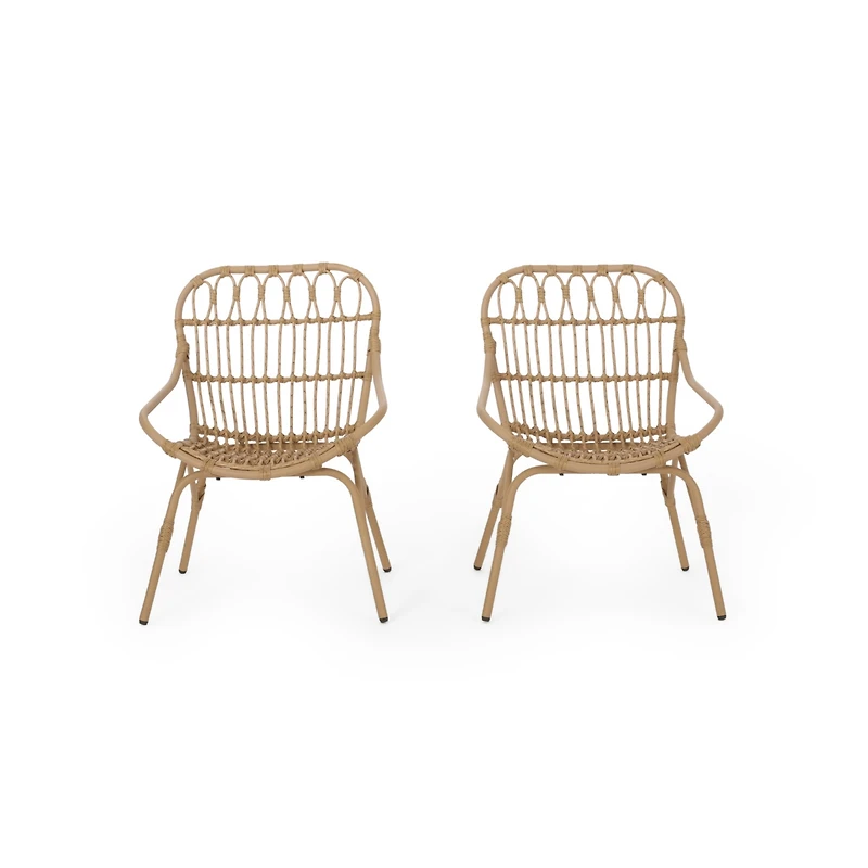 Simplie Fun Modern Boho Faux Rattan Accent Patio Chairs (Set of 2)