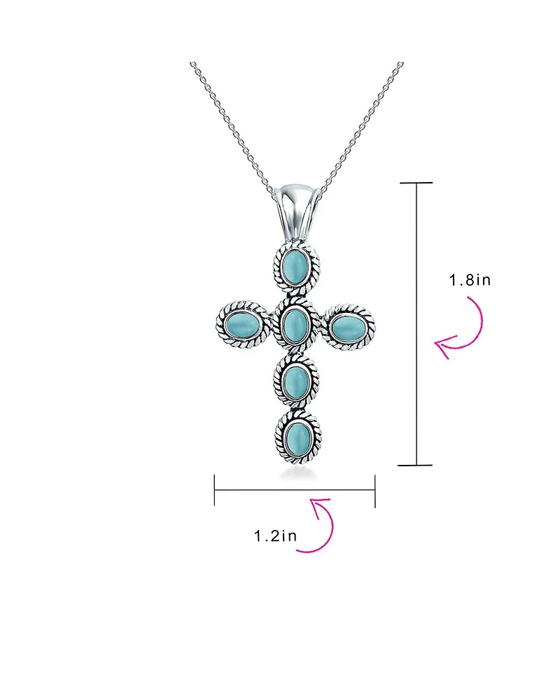 Bling Jewelry South Western Style Blue Natural Lapis Lazuli Rope Bezel Set Cross Pendant Sterling Silver Necklace 18 Chain 1.5
