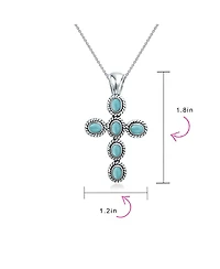 Bling Jewelry South Western Style Blue Natural Lapis Lazuli Rope Bezel Set Cross Pendant Sterling Silver Necklace 18 Chain 1.5