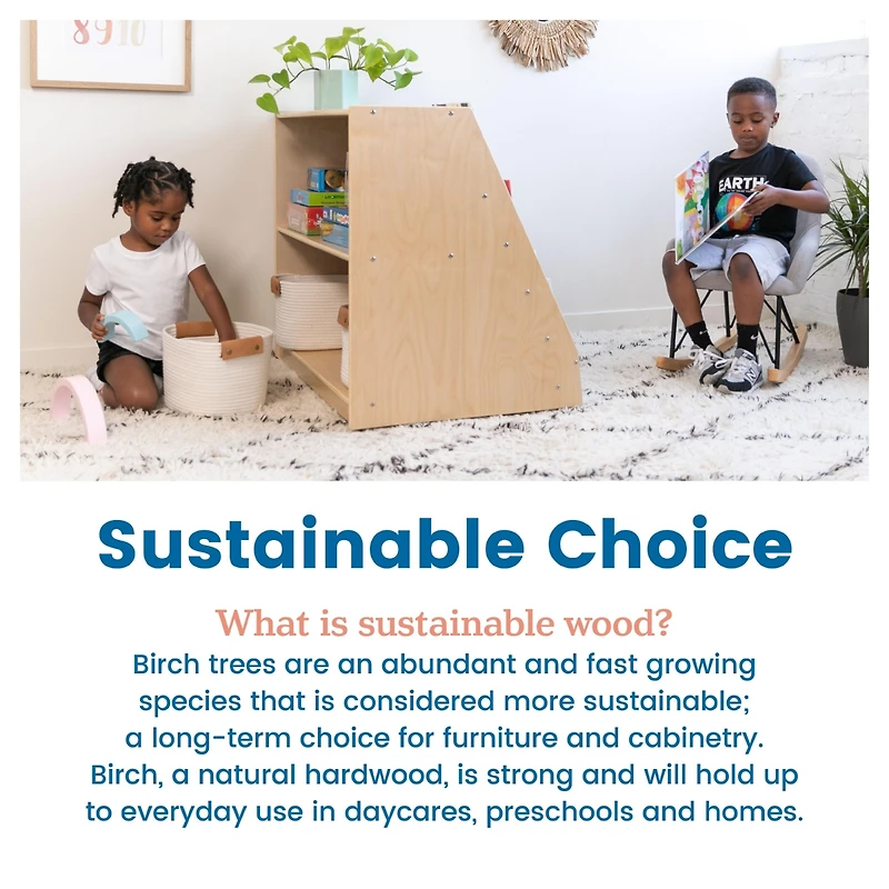 ECR4Kids Double-Sided Mobile Book Display with Storage, Natural, 1