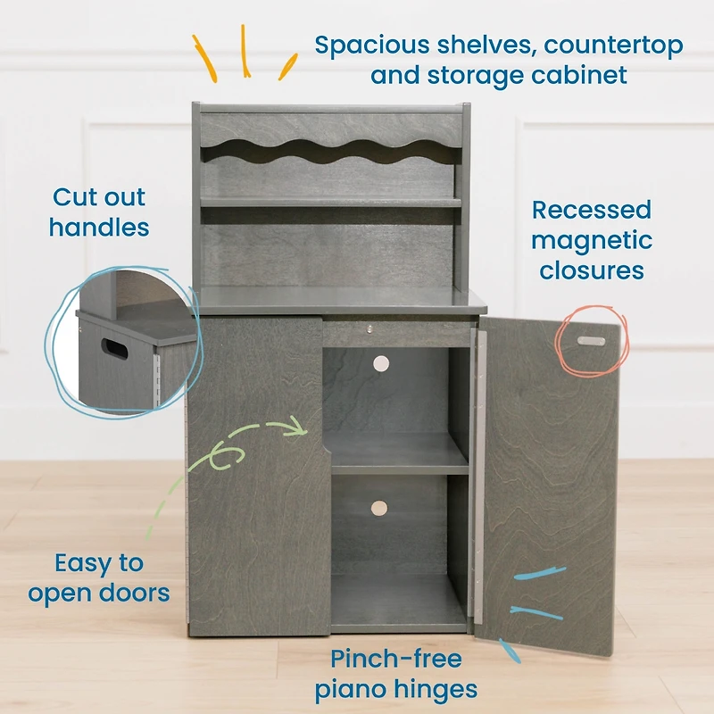 ECR4Kids Play Kitchen Storage Cupboard, White Wash