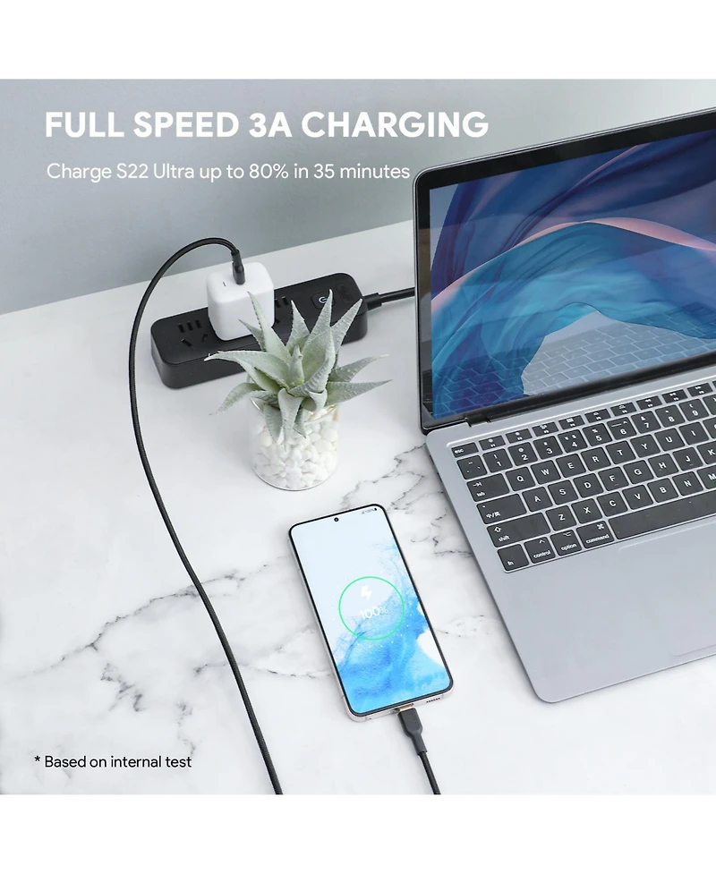 Aukey Cb-NCC2 1.8m Nylon Braided Usb-c to Usb-c Cable 60W/480Mbps