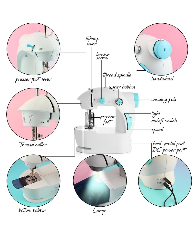 Clara Clark Mini Portable Sewing Machine & Complete Supplies Kit for Beginners and Kids - 122 Piece