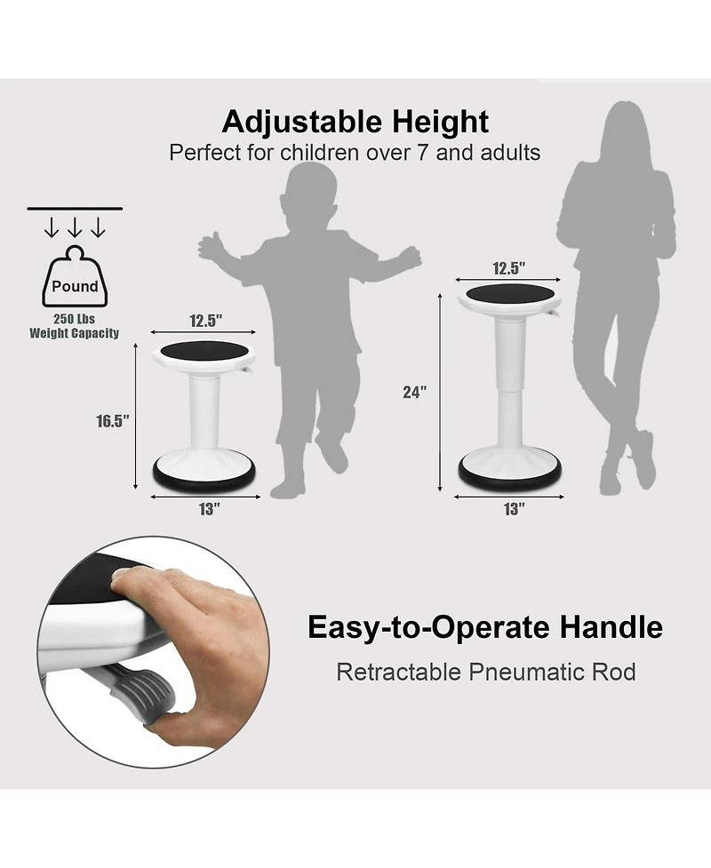 Slickblue Adjustable Active Learning Stool Sitting Home Office Wobble Chair with Cushion Seat