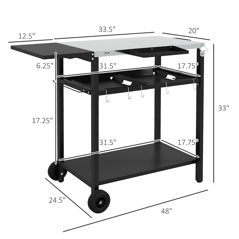 Outsunny Outdoor Bar Cart w/ 2-Tier Shelf, Patio Serving Cart w/ Wheels