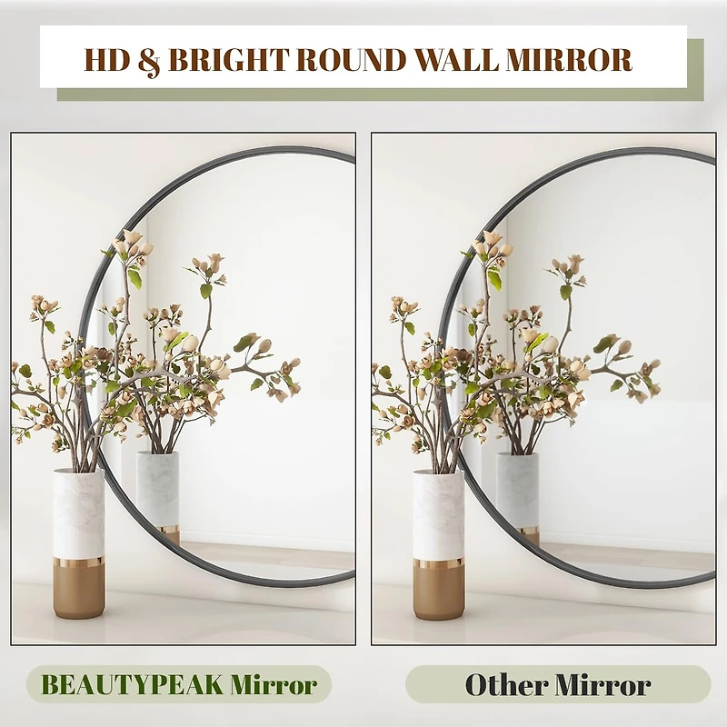 Homlux 30 Inch Round Wall Mirror with Black Aluminum Alloy Frame