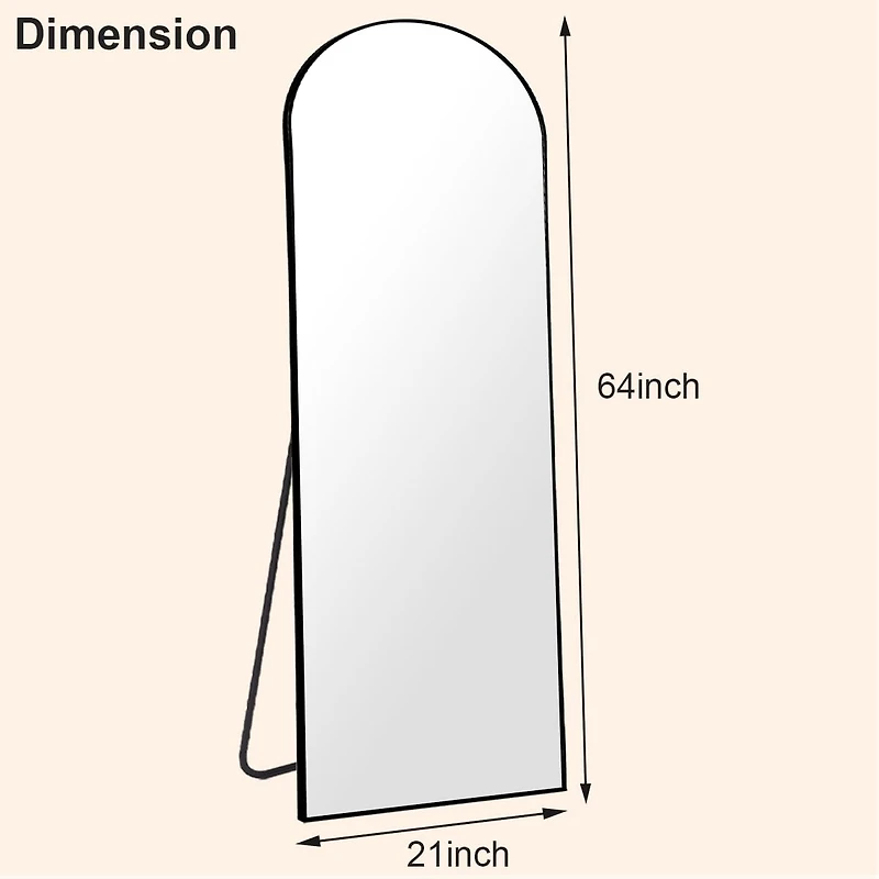 Homlux 21"x64" Arched Full Length Mirror with Black Aluminum Frame, Free Standing, Leaning, Wall Mounted