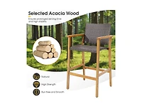 Slickblue Set of 2 Pe Wicker Patio Bar Chairs with Acacia Wood Armrests-Set of 2