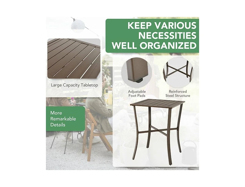 Slickblue 3 Pieces Rattan Bar Furniture Set with Slat Table and 2 Cushioned Stools