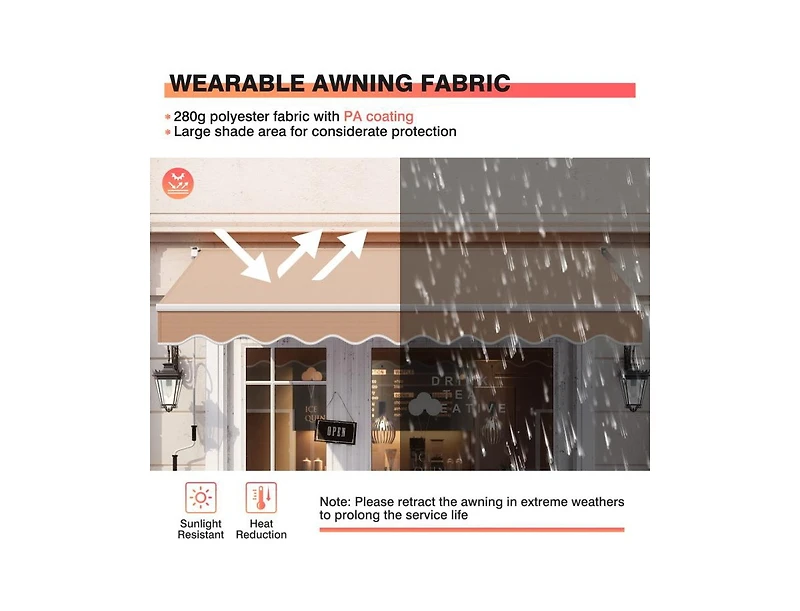 Slickblue 10 x 8.2 Feet Retractable Awning with Easy Opening Manual Crank Handle
